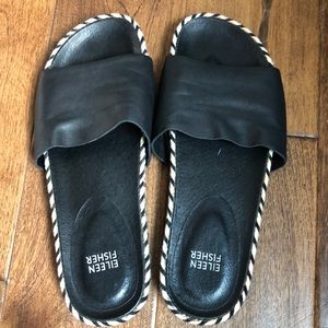 Eileen Fisher Pear Bread-trim leather slides